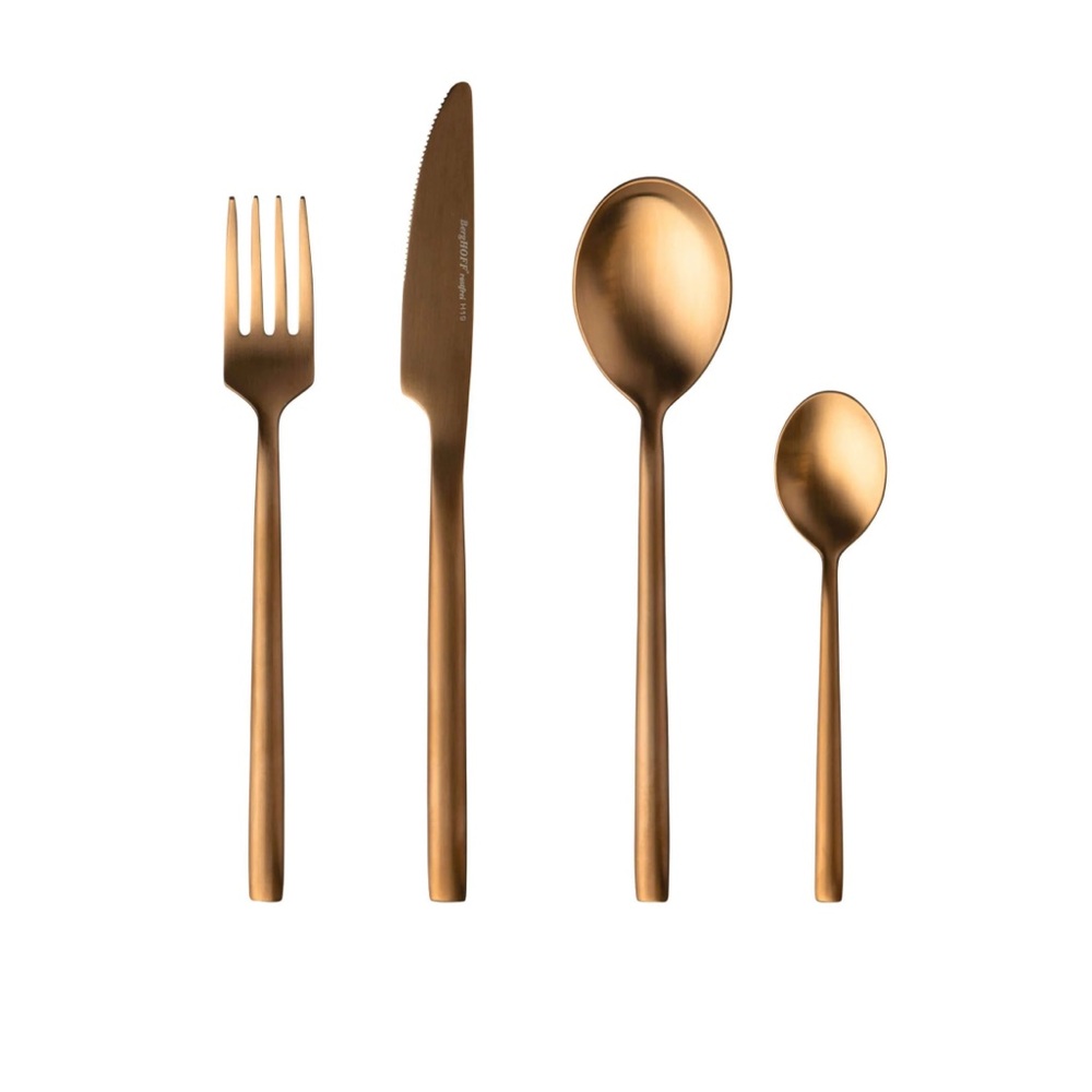 BERGHOFF NWT 4pc gem flatware set -gold plated 18/10 stainless steel